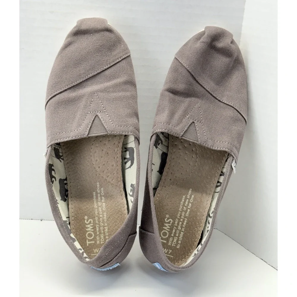 Toms Classics Ash Gray‎ Women's Size 7W Slip On Casual Canvas Flat Shoes